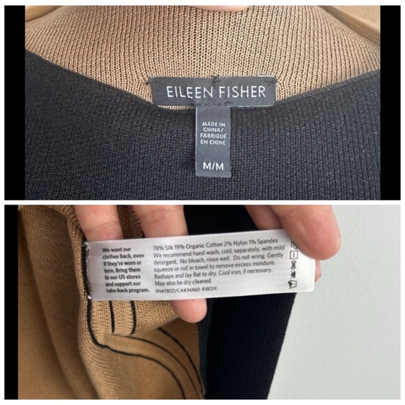 Eileen Fisher Reversible Silk Organic Cotton Funnel Neck Sweater Med Black Clay - Picture 16 of 16